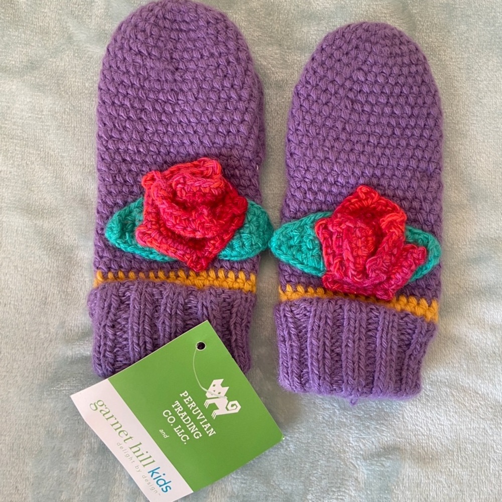 Peruvian Trading Co x Garnet Hill Kids Mittens NEW Rose Purple Size Kids M/L